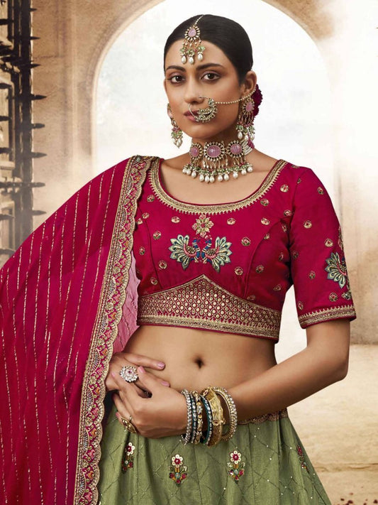 Pistachio Green Color Embroidery Work Traditional Wear Lehenga Choli