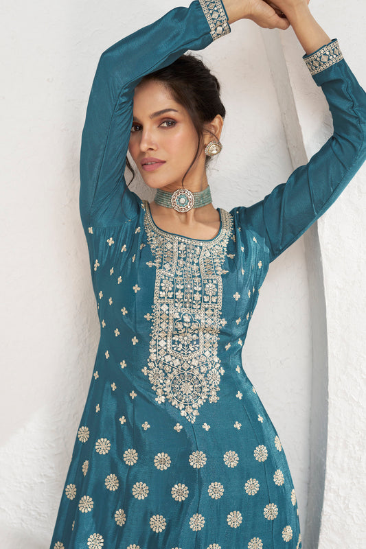 Roka Nikah Wear Pakistani Style Thread Embroidery Work Salwar Kameez Plazzo Suit