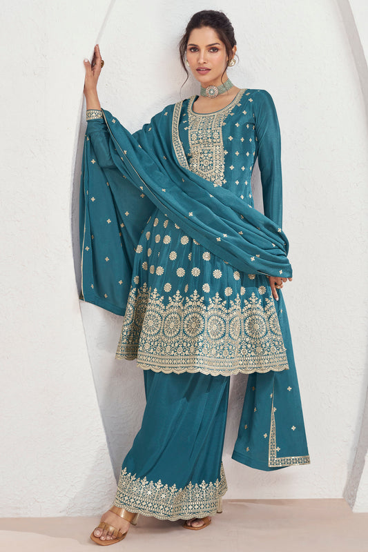 Roka Nikah Wear Pakistani Style Thread Embroidery Work Salwar Kameez Plazzo Suit