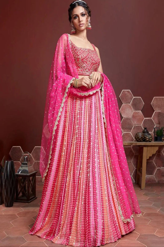 Pink Color Wedding Reception Party Wear Designer Lehenga Choli Dupatta