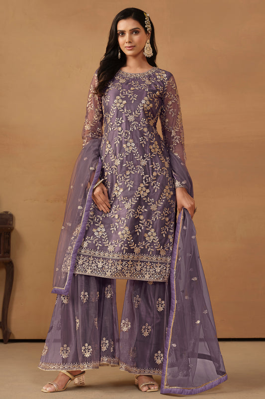 Eid Ramadan Special Designer Heavy Embroidery Work Sharara Net Dupatta Suits