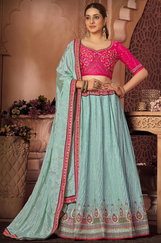 Sky Color Designer Wedding Function Wear Georgette Fabric Lehenga Choli