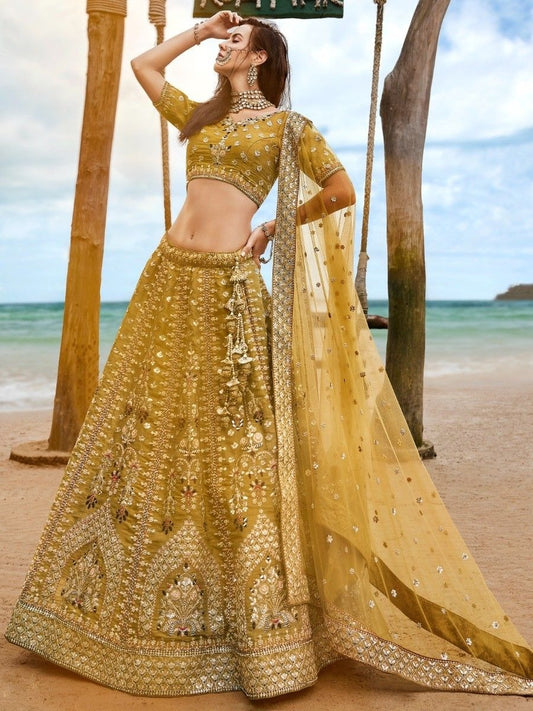 Yellow Color Bridal Look Heavy Worked Designer Stylish Lehenga Choli