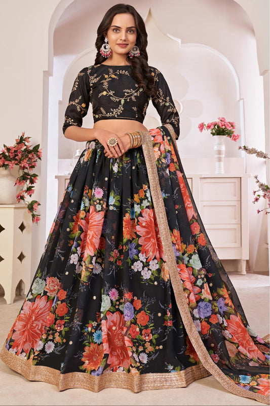 Pakistani Designer Georgette Fabric Printed Lehenga Choli Dupatta Set
