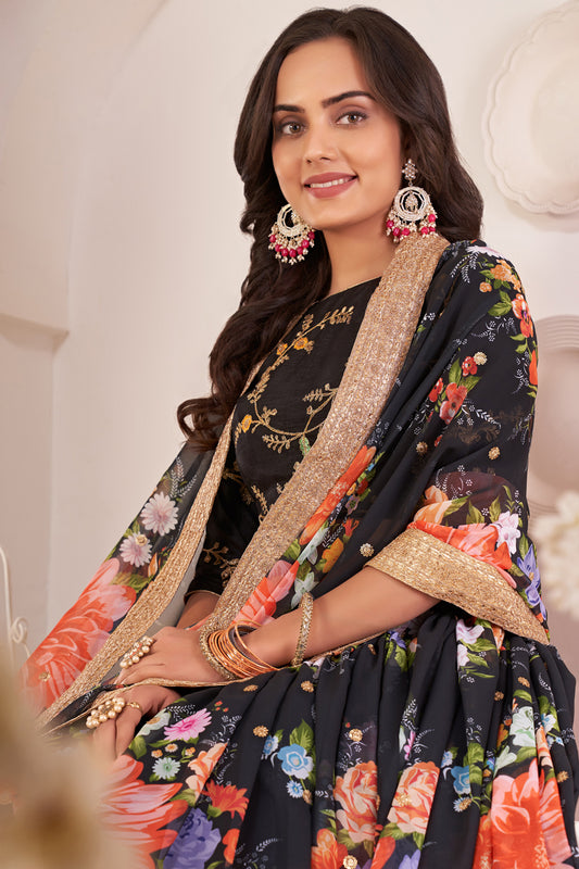 Pakistani Designer Georgette Fabric Printed Lehenga Choli Dupatta Set