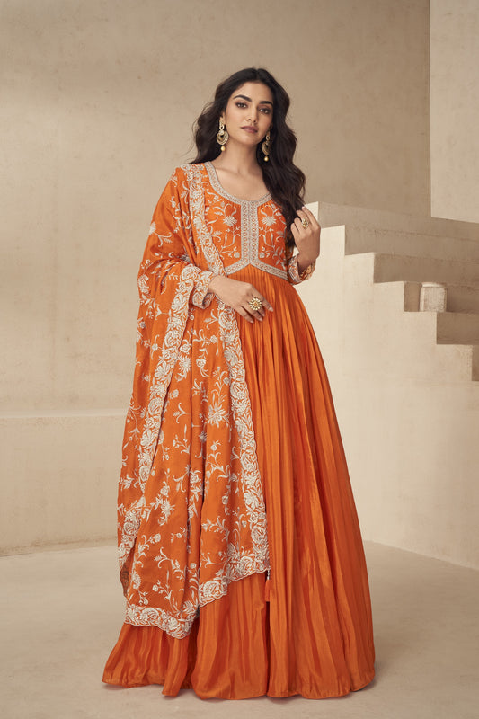 Elegant Anarkali and gown-style ethnic wear with intricate embroidery, perfect for festive and wedding occasions.
