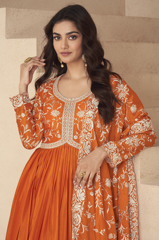 Elegant Anarkali and gown-style ethnic wear with intricate embroidery, perfect for festive and wedding occasions.