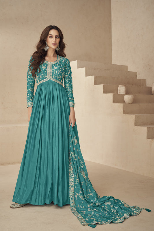 Elegant Anarkali and gown-style ethnic wear with intricate embroidery, perfect for festive and wedding occasions.