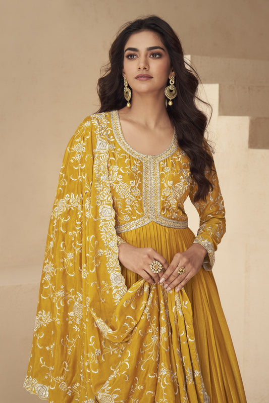 Elegant Anarkali and gown-style ethnic wear with intricate embroidery, perfect for festive and wedding occasions.