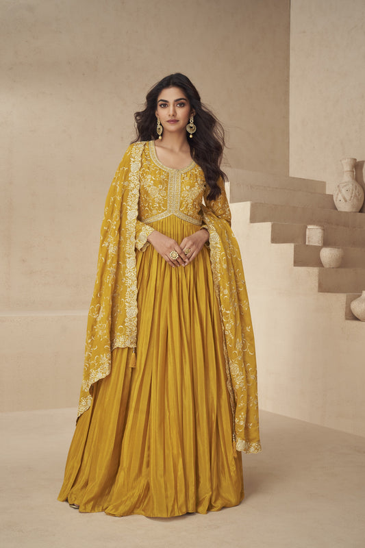 Elegant Anarkali and gown-style ethnic wear with intricate embroidery, perfect for festive and wedding occasions.