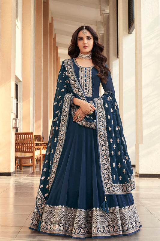 Indian Designer Georgette With Heavy Embroidered Worked Anarkali Gown
