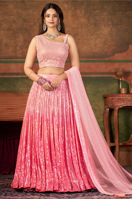 Fantastic Pink Color Sangeet Functions Heavy Georgette Lehenga Choli