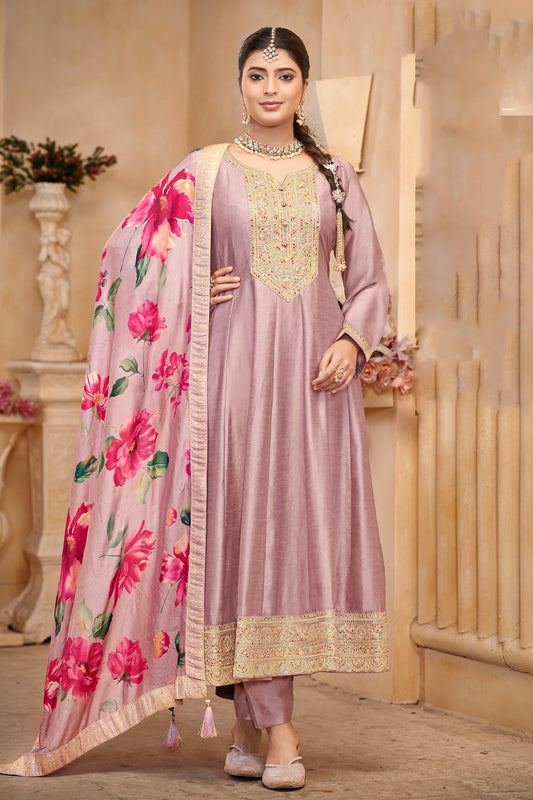 Indian Traditional Ready to Wear Embroidery Worked Anarkali Gown Dress