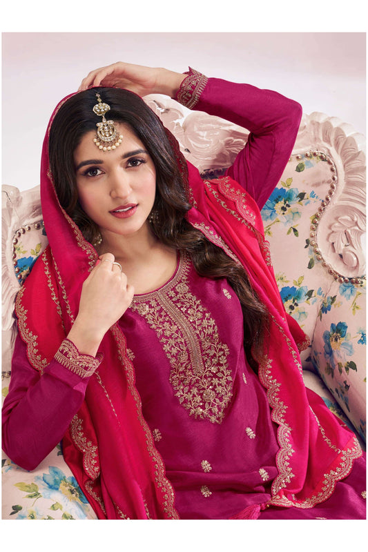 Wedding Function Wear Georgette Salwar Kameez Plazzo Suit With Silk Dupatta