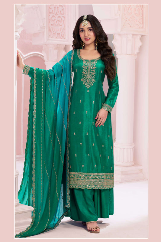 Wedding Function Wear Georgette Salwar Kameez Plazzo Suit With Silk Dupatta