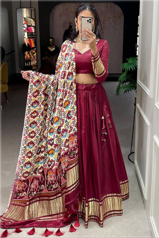 Beautiful Maroon Color Designer Lehenga Choli With Bandhani Dupatta