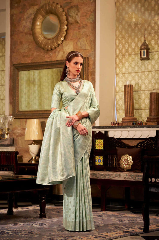 Pakistani Ethnic Wear Designer Pistachio Color Sequins Saree