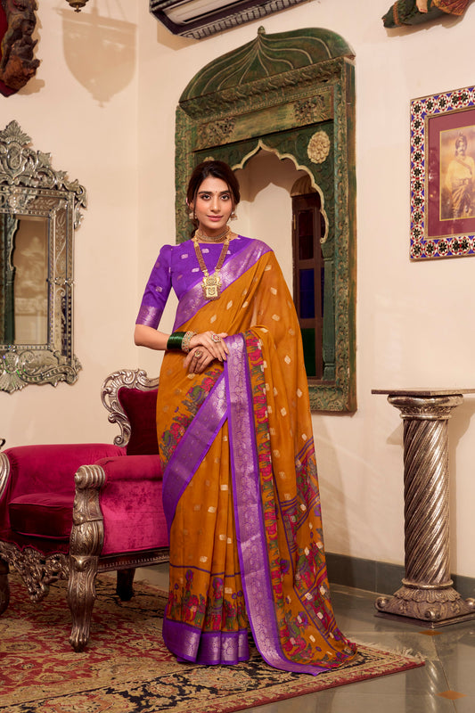 Cotton Wedding Wear Saree Indian Pakistani Designer Zari Woven Work Sari
