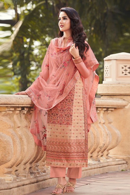 Buy Attractive Designer Heavy Embroidery Work Salwar Kameez Pant Suit with Santoon Dupatta