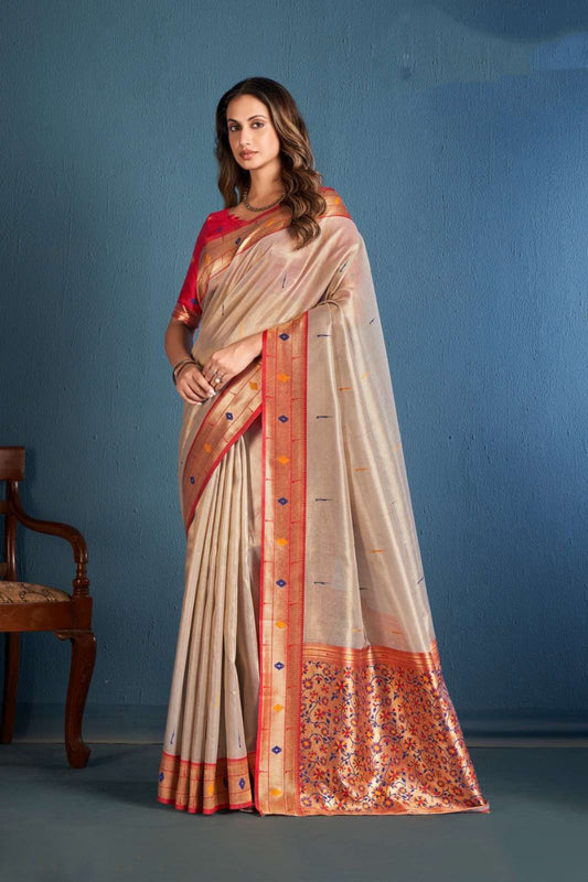 Pakistani Stitched Saree Latest Gorgeous Beige Color Wedding Wear Saree