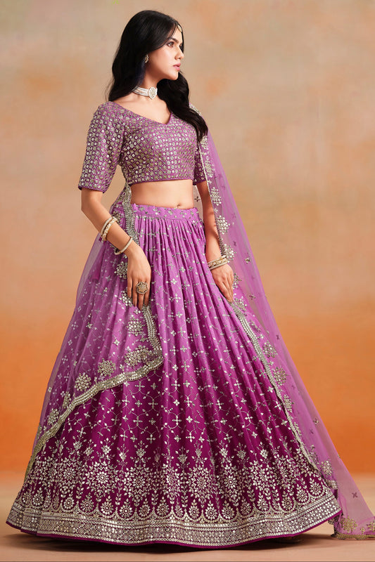 Pakistani Special Purple Georgette Fabric New Lehenga With Net Dupatta