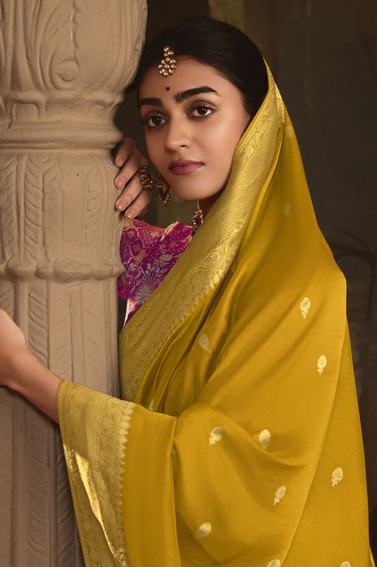 Affordable Casual Saree Yellow Color Wedding Haldi Ceremony Ready to Wear Sari USA