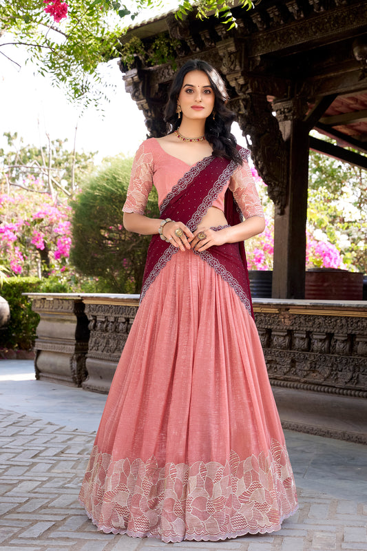 Peach Color Lehenga Choli With Net Dupatta for Australia Women's Wear