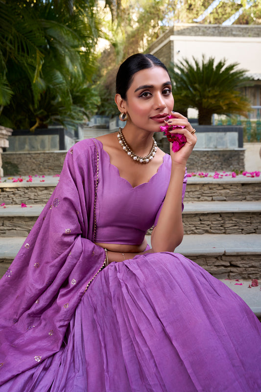 Lavender Color Wedding Functions Wear Embroidery Work Lehenga Choli