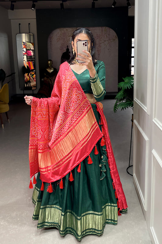 Women's Wear Latest Embroidery Green Color Lehenga Choli With Dupatta