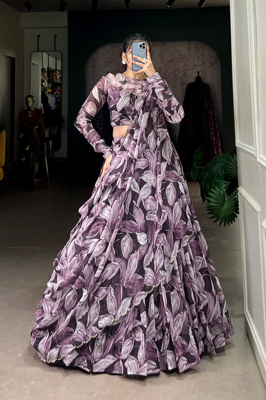 Purple Color Embroidery Zari Worked Bridesmaid Lehenga Choli Set