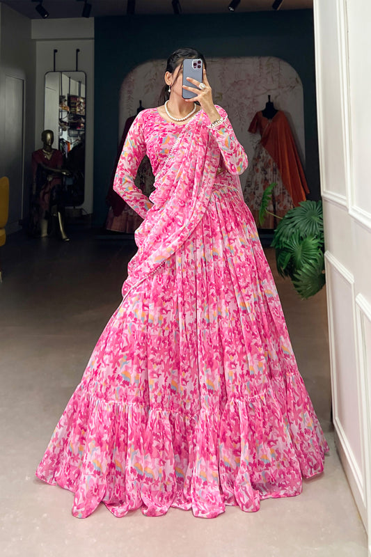 Indian Pakistani Pink Color Embroidery Sequins Worked Lehenga Choli