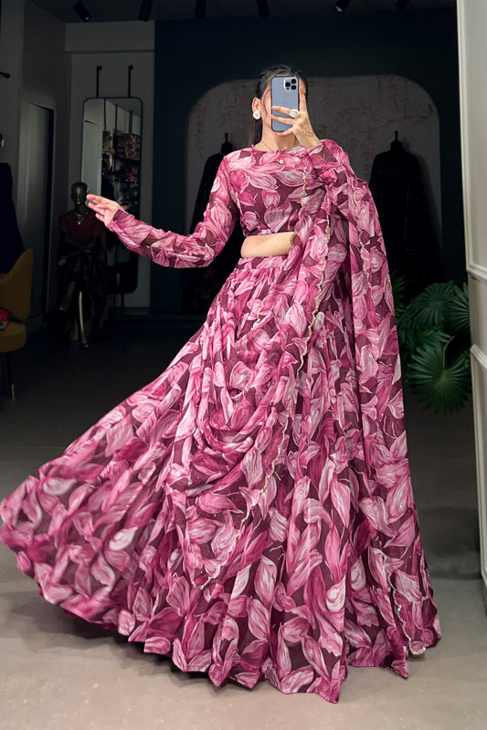 Pink Color Silk Fabric Print With Foil Print Lehenga Choli with Blouse