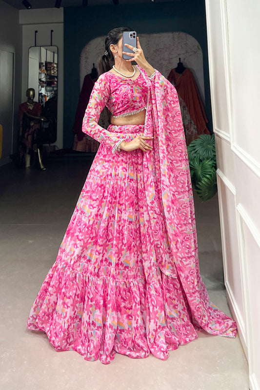 Indian Pakistani Pink Color Embroidery Sequins Worked Lehenga Choli