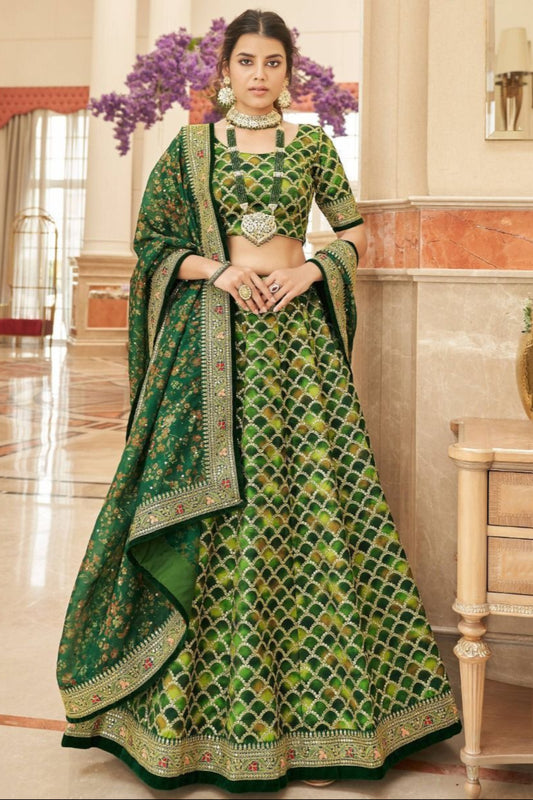 Green Color Designer Embroidery Work Traditional wear Lehenga Choli