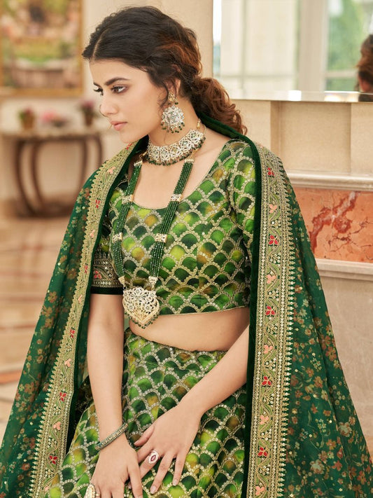 Green Color Designer Embroidery Work Traditional wear Lehenga Choli