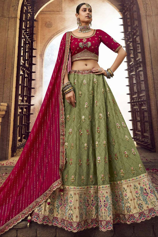 Pistachio Green Color Embroidery Work Traditional Wear Lehenga Choli