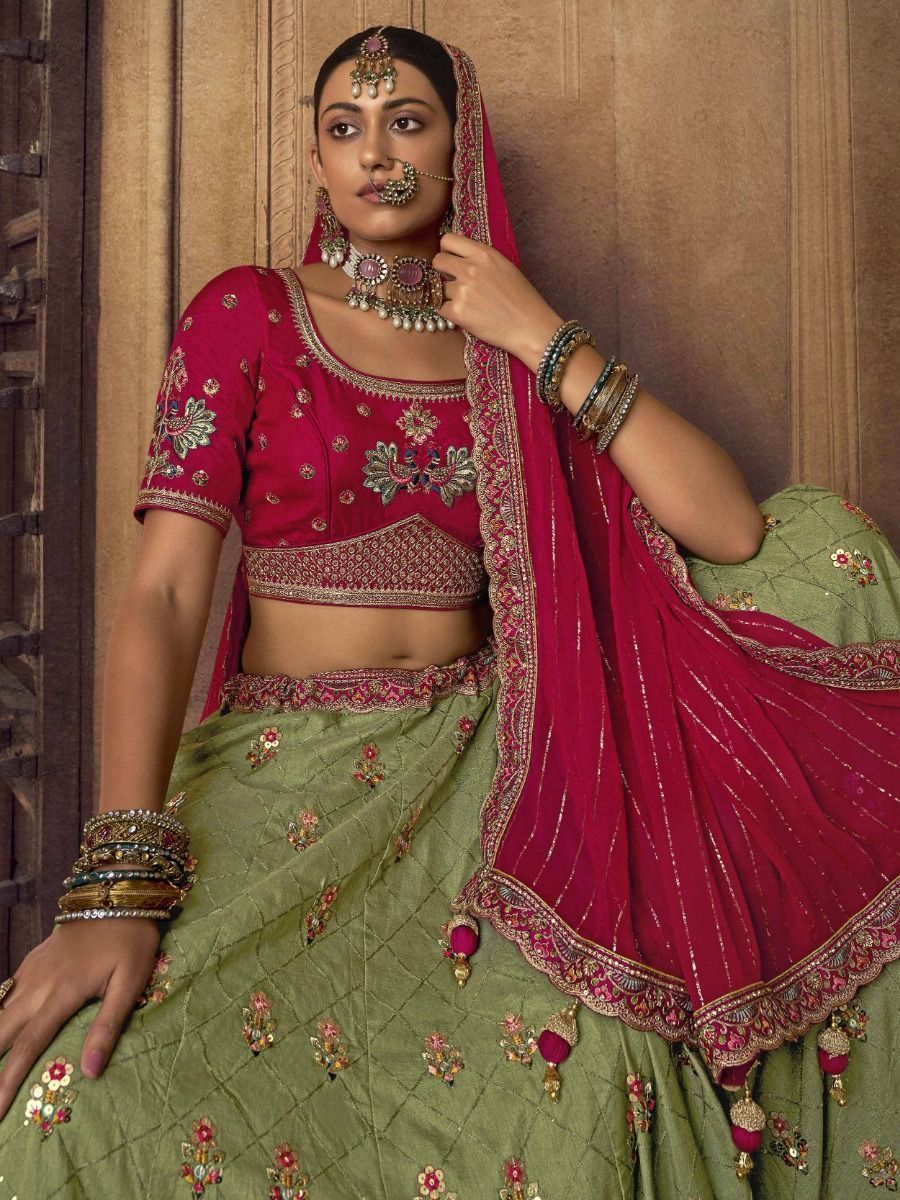 Pistachio Green Color Embroidery Work Traditional Wear Lehenga Choli