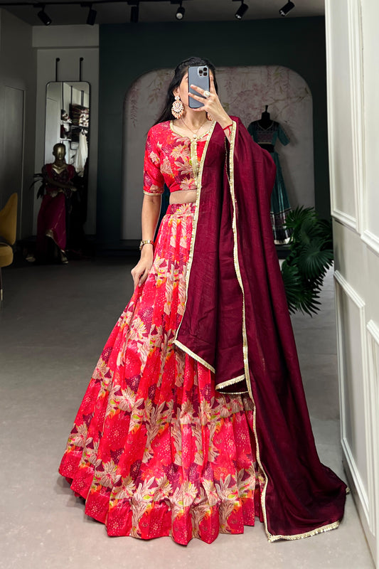 Red Color Embroidery Work Custom Stitched Lehenga Choli Dupatta