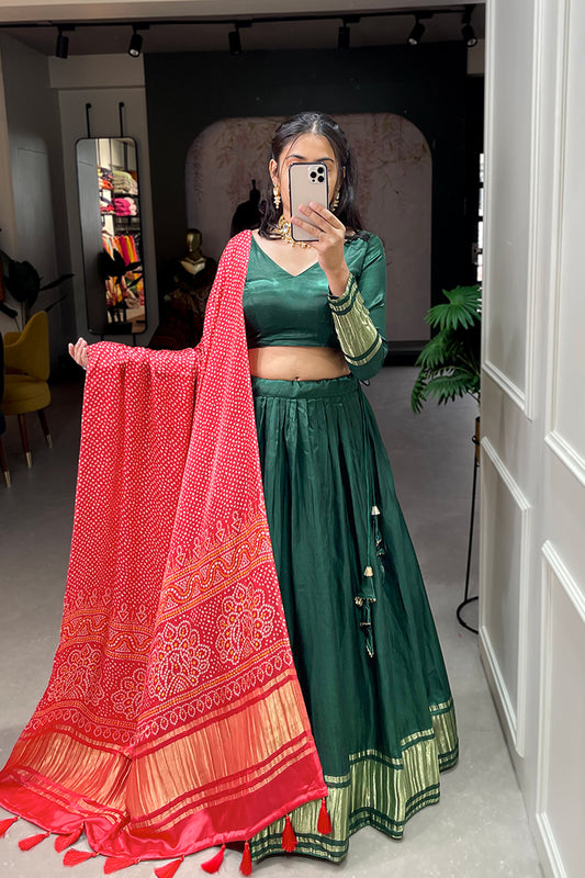 Women's Wear Latest Embroidery Green Color Lehenga Choli With Dupatta