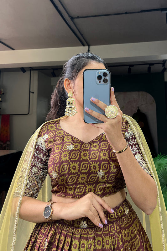 Bollywood Brown Color Wedding Reception Event Party Wear Lehenga