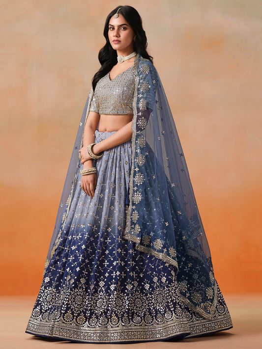 Festive Wear Lehenga Beautiful Blue Color Georgette Stylish Blouse Lehenga with Net Dupatta