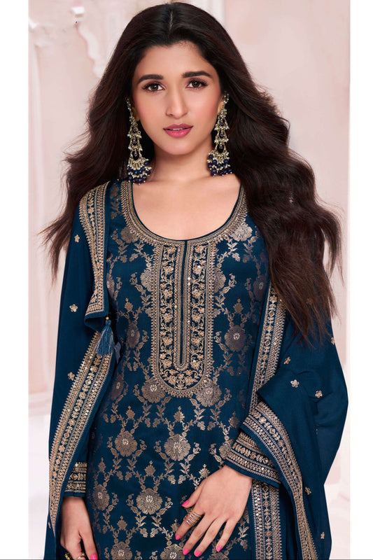 Jacquard Elegant Salwar Kameez With Lace Embroidery Work