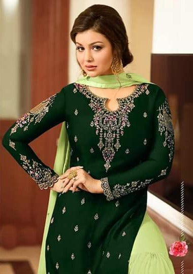 Wine Color Embroidery Work Beautiful Sharara Plazzo Dress For Wedding