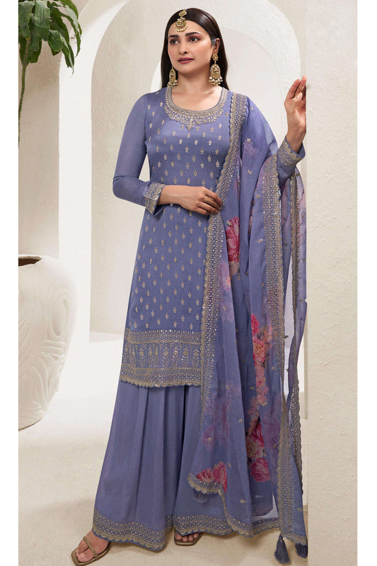 Designer Embroidery Work Salwar Kameez Plazzo Suit With Print Dupatta