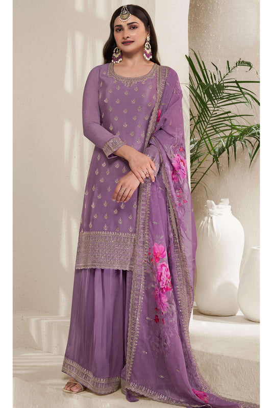 Designer Embroidery Work Salwar Kameez Plazzo Suit With Print Dupatta