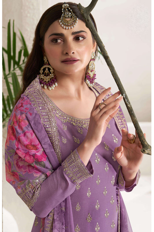 Designer Embroidery Work Salwar Kameez Plazzo Suit With Print Dupatta