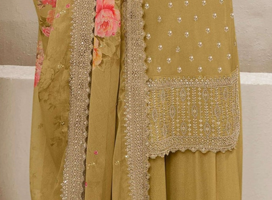Designer Embroidery Work Salwar Kameez Plazzo Suit With Print Dupatta