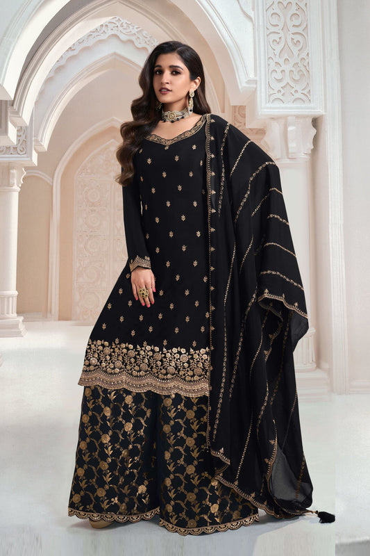 Attractive Designer Embroidery Chinon Fabric Salwar Kameez Plazzo Suit