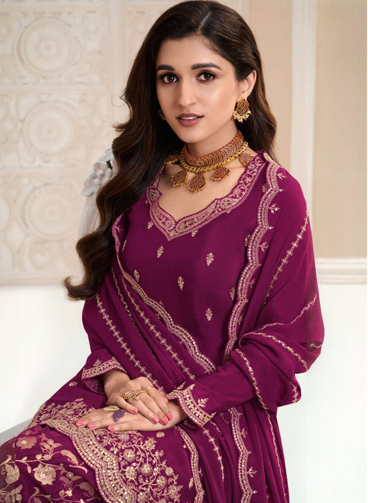 Attractive Designer Embroidery Chinon Fabric Salwar Kameez Plazzo Suit
