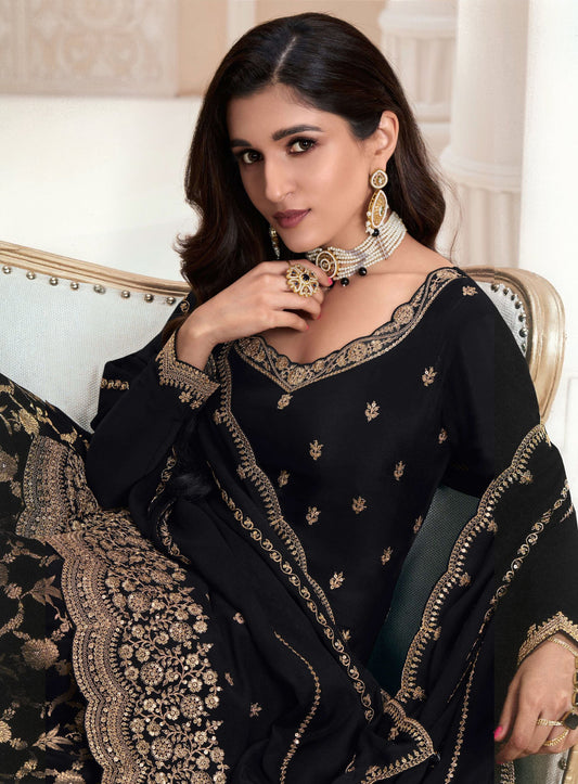 Attractive Designer Embroidery Chinon Fabric Salwar Kameez Plazzo Suit